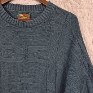 Vtg Alps Teal Green Southwestern Aztec Textured 3D Knit Mens XL USA Made